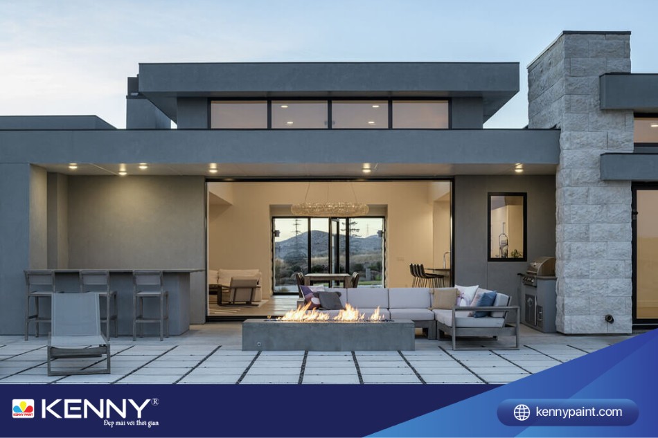 Sơn ngoại thất màu xám xanh trang nhã, lịch sự