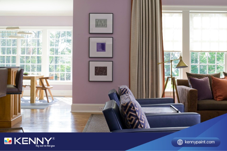 Phòng khách màu tím khoai môn pastel