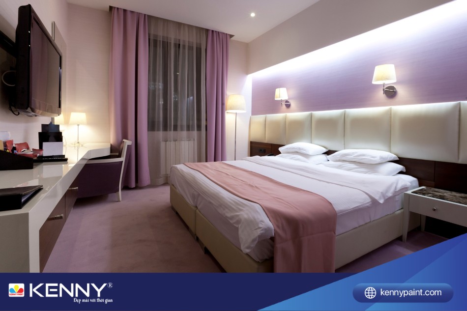 Phòng ngủ tông màu tím pastel mang lại cảm giác thư giãn và dễ chịu