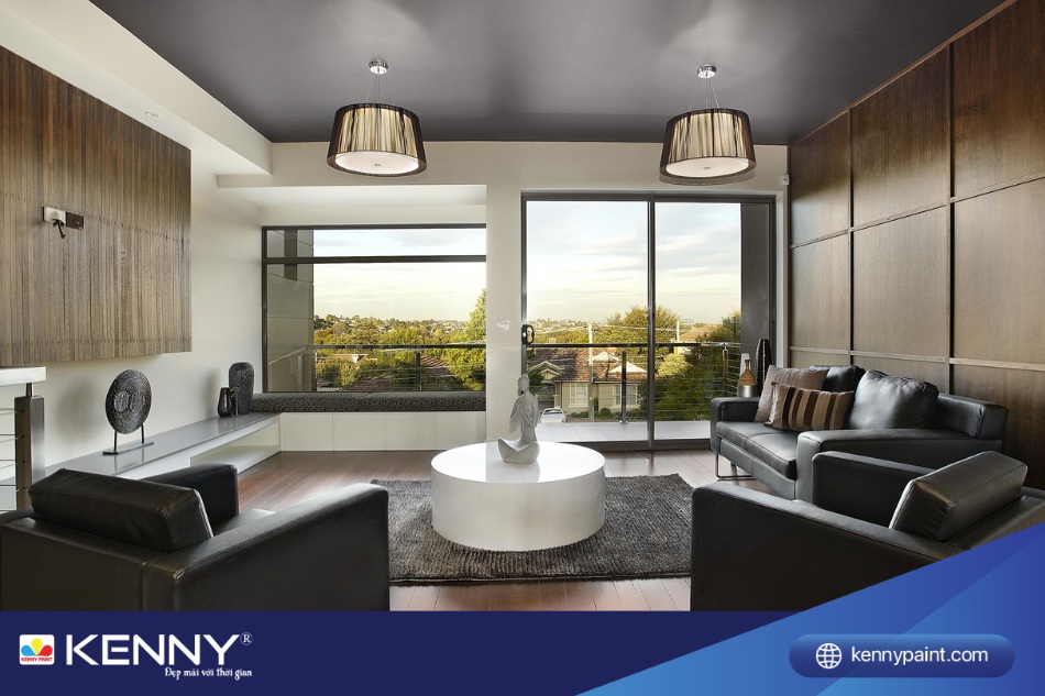 Sơn trần nhà màu đen kết hợp với tường nhà màu trắng