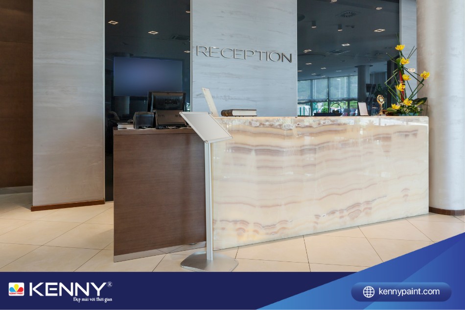 Thiết kế quầy lễ tân bằng đá sang trọng
