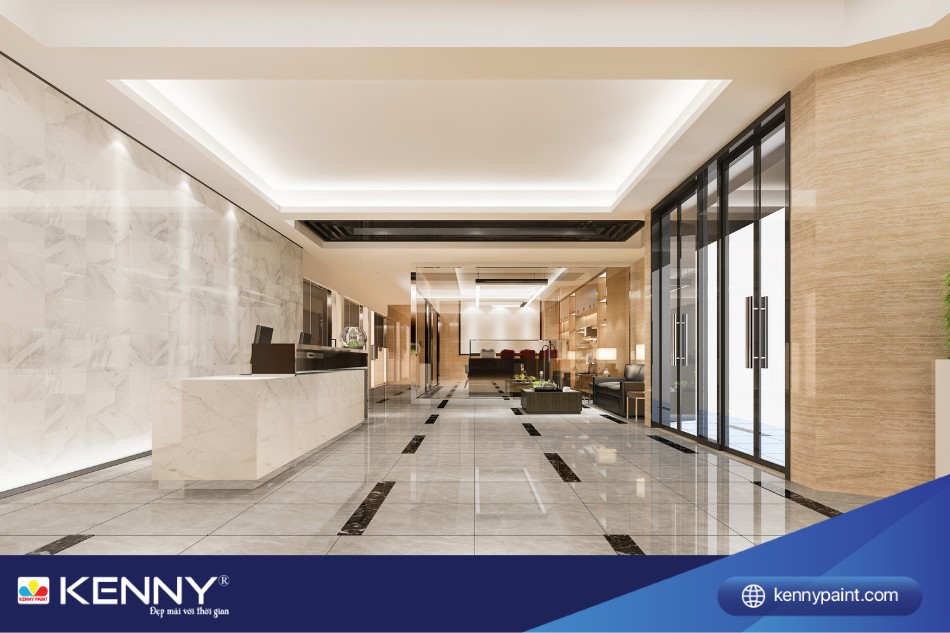 Quầy lễ tân chữ I tối giản nhưng không kém phần sang trọng