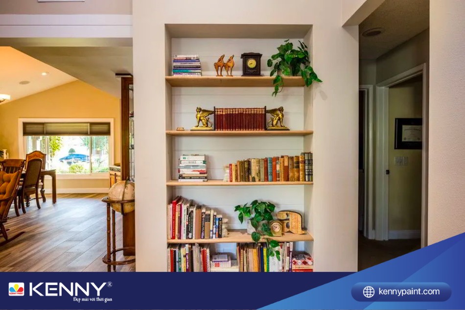 Trang trí ô âm tường ở vách ngăn giúp làm nổi bật không gian