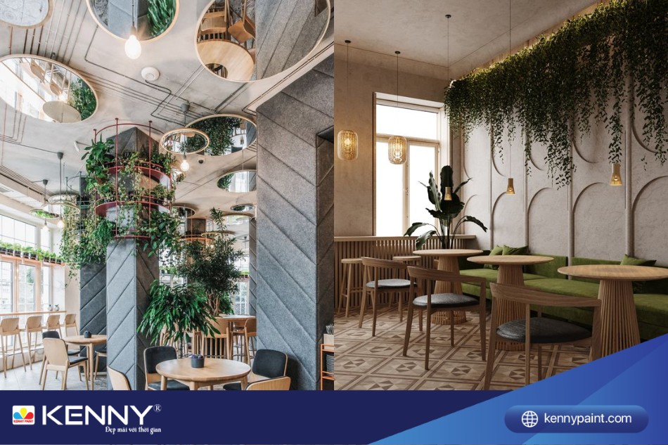 Trang trí trần bằng cây xanh nên lắp thêm kính để cây quang hợp