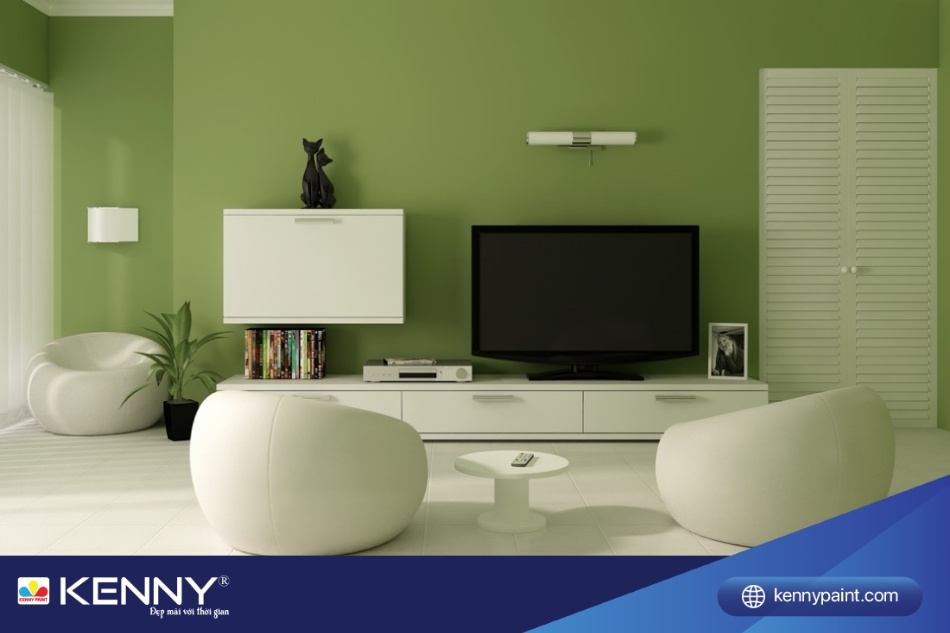 Sơn tường nhà màu xanh cốm theo phong cách tối giản cho gia chủ tuổi Đinh Dậu