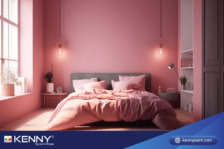 Phòng ngủ màu hồng pastel nhẹ nhàng