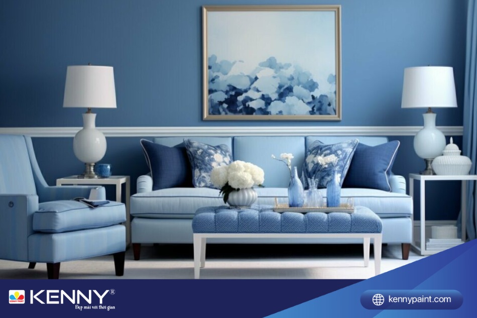 Tuổi Ất Mão hợp màu gì? Sơn màu xanh cho phòng khách nhà gia chủ tuổi Ất Mão