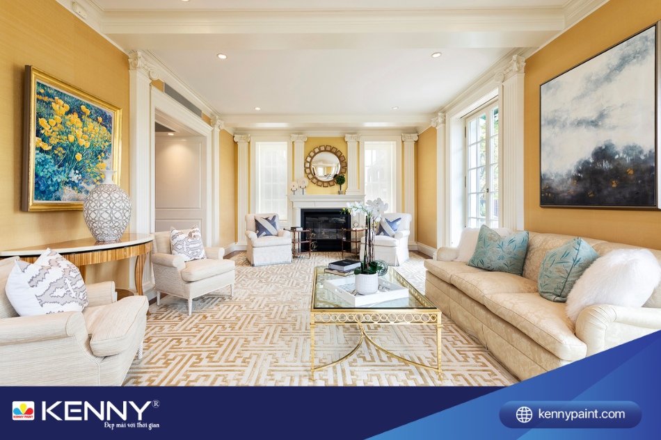 Các màu sơn trắng và vàng tạo nên một không gian sống không chỉ đẹp mà còn hài hòa về phong thủy