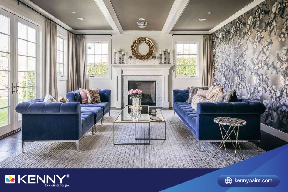 Phòng khách màu xanh, trắng cho gia chủ tuổi Quý Hợi