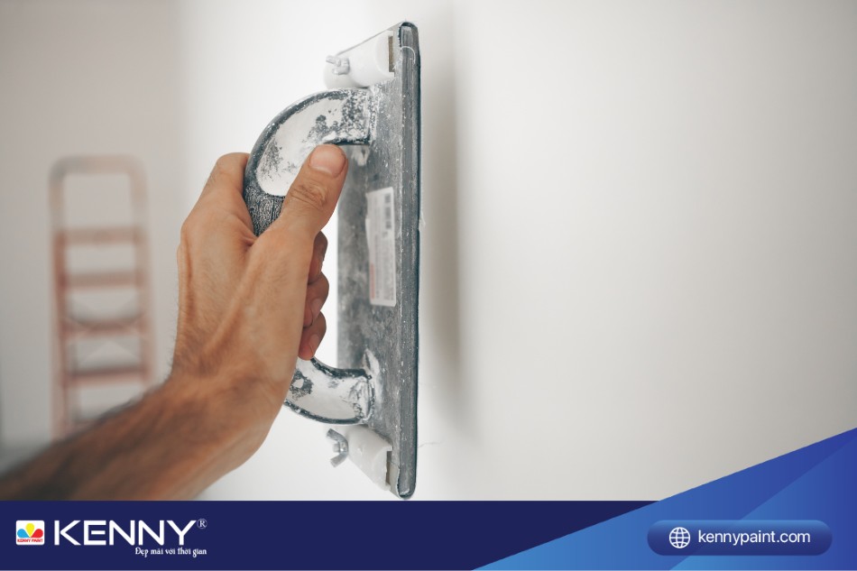 Sử dụng giấy nhám để loại bỏ cặn vôi còn sót lại